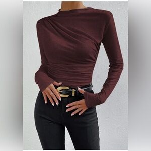 Commense Burgundy Long Sleeve Top